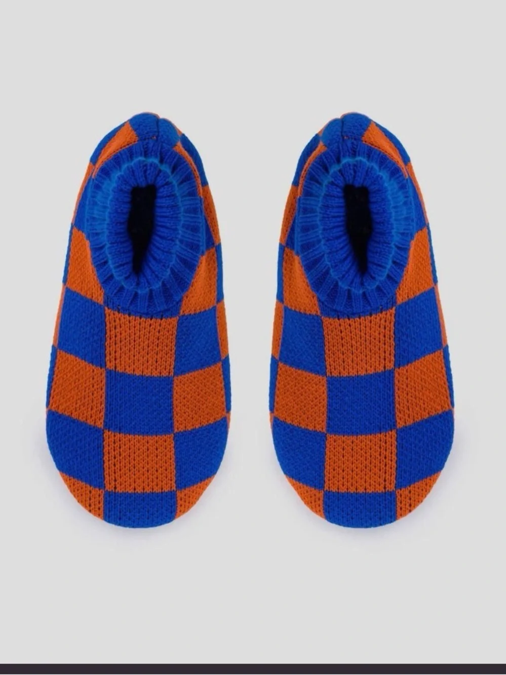 Checker Knit Casual Socks in Blue & Orange House Socks Soft Bottom